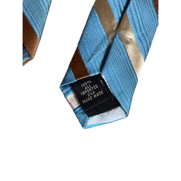 Claiborne Mens Silk Neck Tie Blue Striped Brown Beige Preppy Dad Gift Corpcore - Picture 2 of 5